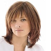 Capless Mix Color Medium Length High Quality Natural Straight Hair Synthetic Wig with Full Bang