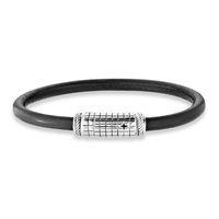 Cai Men\'s 21cm Leather Bracelet with Magnetic Sterling Silver Clasp