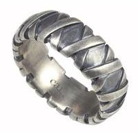 Cai Men Oxidised Sterling Silver Crossover Patterned Ring