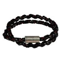 Cai Men Oxidised Sterling Silver Black & Brown Leather 21cm Bracelet