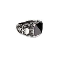 cai mens sterling silver black onyx skull ring