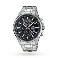 Casio Men\'s Edifice World Time Chronograph Date Bracelet Strap Watch,  Silver/Black