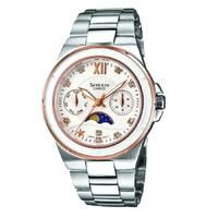 casio steel rose gold plated bezel white multi watch she 3500sg 7aef