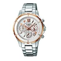 Casio Steel Rose Gold Plated Bezel Chronograph White Dial Watch SHE-5512SG-7ADF