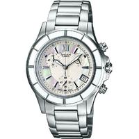 Casio Steel Chronograph Round Silver Mother Of Pearl Dial Watch SHE-5516D-7AEF
