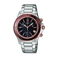 Casio Steel Rose Gold Plated Bezel Chronograph Black Dial Watch SHE-5516SG-5AEF