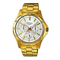 casio gold plated stone bezel silver multi watch she 3801gd 7aef