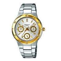 casio two tone stone bezel silver multi watch she 3800sg 7aef