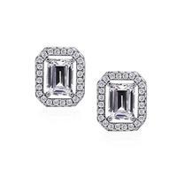 carat sterling silver emerald cut border set studs earrings