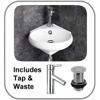 Cesena 36cm High Quality Corner Sink with Single Lever Mixer Tap and Waste