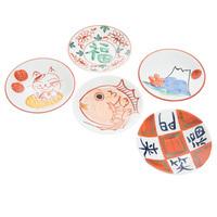 Ceramic Side Dish Plates - White, Red Line Pictures