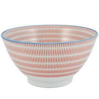 ceramic serving bowl red and blue stripe pattern