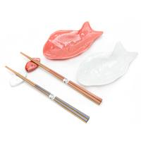 Ceramic Side Dish, Chopsticks & Chopstick Rest Set - Carp Fish, Red and White