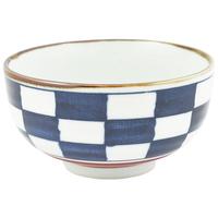Ceramic Rice Bowl - Blue, Check Pattern