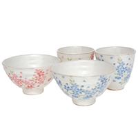 ceramic rice bowl and teacup set white pink and blue cherry blossom pa ...