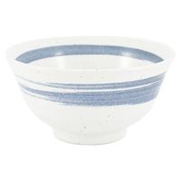 Ceramic Rice Bowl - White, Blue Brushstroke Pattern