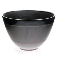 ceramic rice bowl black brown and blue border pattern