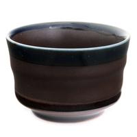 ceramic sake cup black with blue rim