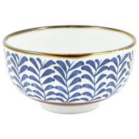 Ceramic Rice Bowl - Blue, Foliage Pattern