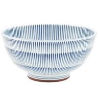 ceramic light weight rice bowl large blue stripe pattern