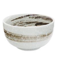 Ceramic Noodle Bowl - White, Brown Brushstroke Pattern
