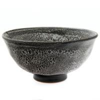 Ceramic Rice Bowl - Black And White, Mottled Pattern