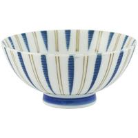 Ceramic Rice Bowl - White, Blue And Brown Stripe Pattern