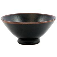 Ceramic Rice Bowl, Large - Black, Brown Accents