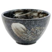 Ceramic Rice Bowl - Black, Brushstroke Pattern