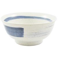 Ceramic Noodle Bowl - White, Blue Brushstroke Pattern