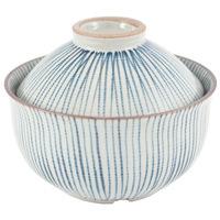ceramic noodle bowl with lid grey blue stripe pattern