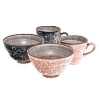 ceramic rice bowl and mug set black and pink cherry blossom pattern