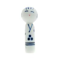 Ceramic Chopstick Rest - White, Blue Kokeshi