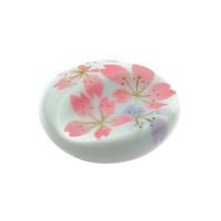 ceramic round chopstick rest white and pink cherry blossom pattern
