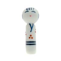 Ceramic Chopstick Rest - White, Blue And Red Kokeshi
