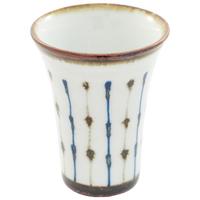 Ceramic Sake Shot Cup - White, Blue And Brown Stripe Pattern
