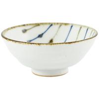 Ceramic Sake Cup - White, Blue And Brown Stripe Pattern