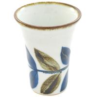 Ceramic Sake Shot Cup - White, Blue And Brown Leaf Pattern