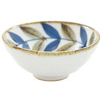 Ceramic Sake Cup - White, Blue And Brown Leaf Pattern