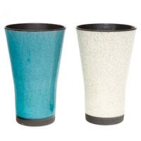 Ceramic Tall Cup Set - Blue and White, Speckled Pattern