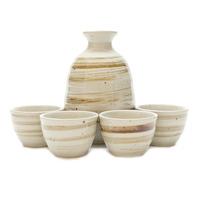 Ceramic Sake Set - White, Brown Swirl Pattern