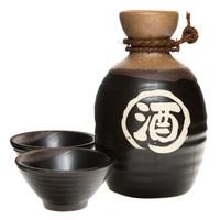 ceramic sake set black sake kanji pattern