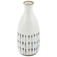 Ceramic Sake Decanter - White, Blue And Brown Stripe Pattern