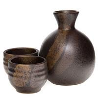 Ceramic Sake Set - Brown, Mottled Pattern with Highlights