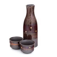 Ceramic Sake Set - Brown And Black, Spotted Pattern