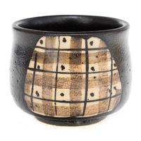 Ceramic Sake Cup - Black, Beige Brushstroke Pattern