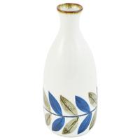 Ceramic Sake Bottle - White, Blue And Brown Leaf Pattern