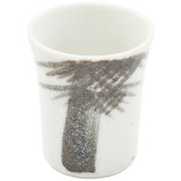 Ceramic Sake Ochoko Cup - White, Brushstroke Bamboo