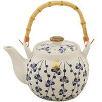 Ceramic Teapot - White, Blue Ume Plum Branch Pattern