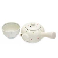 Ceramic Teapot And Teacup Set - White, Dotted Pattern